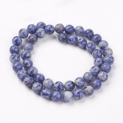 Brins de perles de jaspe de tache bleue naturelle, ronde