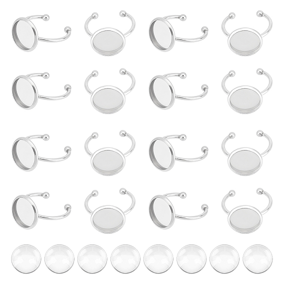 Набор для самостоятельного изготовления пустого куполообразного кольца, в том числе 304 компоненты кольца для пальцев манжеты из нержавеющей стали, Кабошоны из стекла