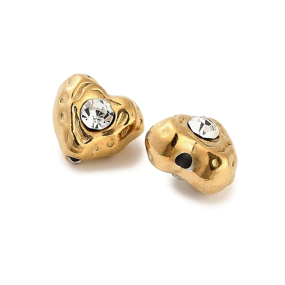 304 бусины из нержавеющей стали со стразами, ионное покрытие (ip), сердце