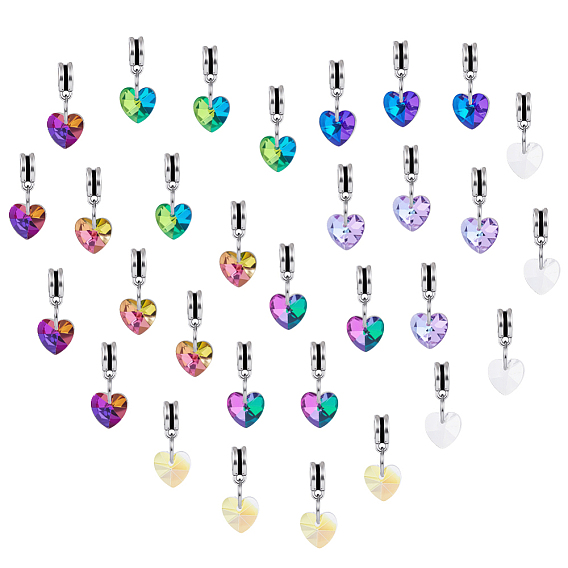 32 шт. 8 стили ab цвет прозрачное стекло европейские подвески, Сердцевые серьги с отверстиями, Сплав с поручительств, античное серебро