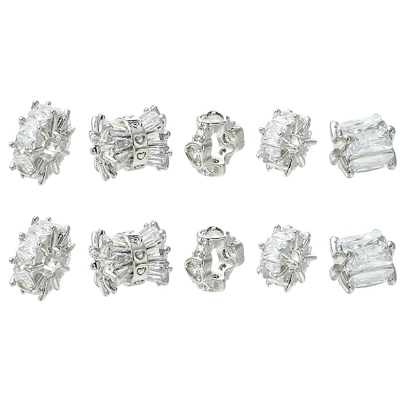 10 шт 5 стили латунные бусины из кубического циркония микропаве, колонка, долговечный, без свинца и без кадмия