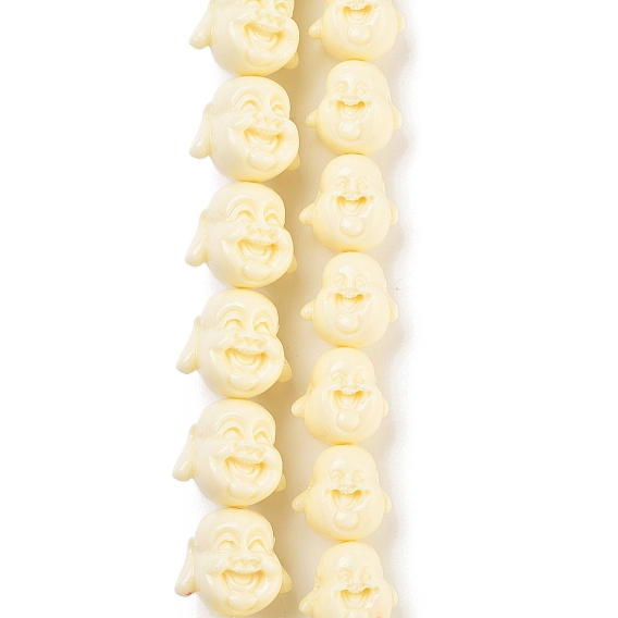 Нити резных бусин из синтетического коралла, окрашенные, майтрея голова смеющегося будды