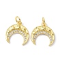 Brass Micro Pave Cubic Zirconia Charms, with Jump Ring, Long-Lasting Plated, Lead Free & Cadmium Free, Double Horn/Crescent Moon