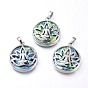 Natural Abalone Shell/Paua Shell Chakra Pendants, with Brass Findings, Flat Round with Yoga