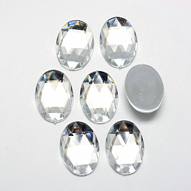 Acrylic Rhinestone Flat Back Cabochons, Faceted, Bottom Silver Plated, Oval