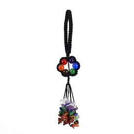 Handmade Macrame Polyester Hanging Ornament, with Gemstone, for Car Rear View Mirror Decoration