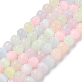 Brins de perles de sélénite naturelle couleur macaron, teint, ronde