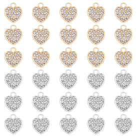 40шт 2 цветной сплав подвески со стразами, шарма сердца