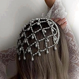 Plastic Pearl Mesh with Brass Hair Bands, Bohemia Style Hair Accessories for Women Girls