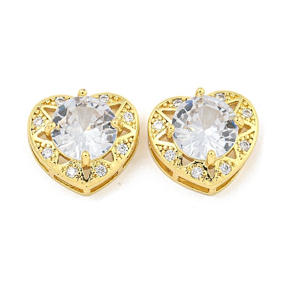 Покрытие стойки латунь микропаве прозрачные подвески из кубического циркония, со стеклом, без кадмия и без свинца, сердце