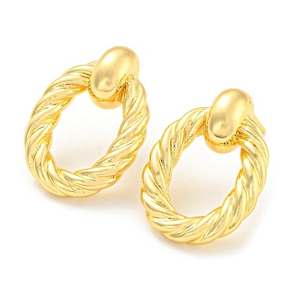 Rack Plating Brass Oval Stud Earrings, Long-Lasting Plated, Lead Free & Cadmium Free