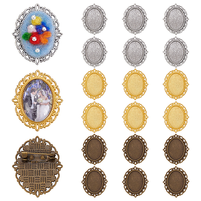 18шт 3 цвета сплав брошь фурнитура, овальные