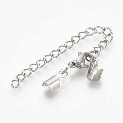201 Stainless Steel Chain Extender, Soldered, with Cord Ends and Lobster Claw Claspss