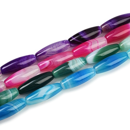 Натуральные полосатые агатовые / полосатые агатовые бусинки, окрашенные, гладкий рис