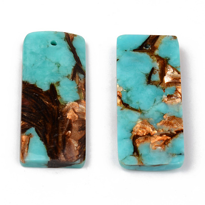 Assembled Natural Bronzite and Synthetic Turquoise Pendants, Rectangle
