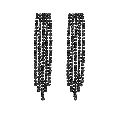 304 Stainless Steel Stud Earrings, Rhinestone Chains Tassel Earrings