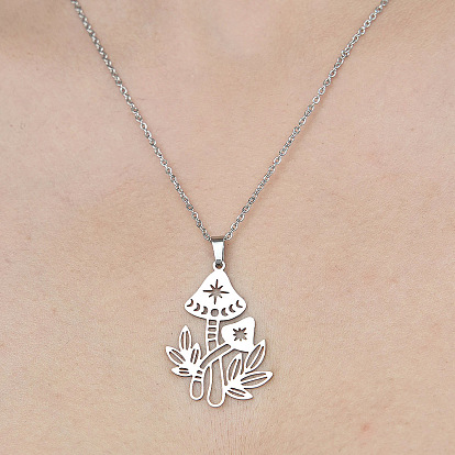 201 Stainless Steel Hollow Mushroom Pendant Necklace