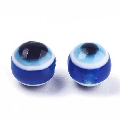 Evil Eye Resin Beads, Round,8x7mm, Hole: 1.5mm