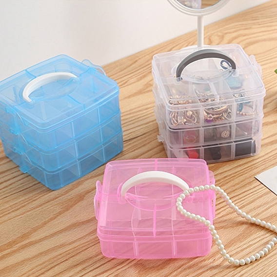 Boîte de rangement en plastique transparent à plusieurs niveaux, boîte de rangement empilable avec séparateurs et poignée, carrée