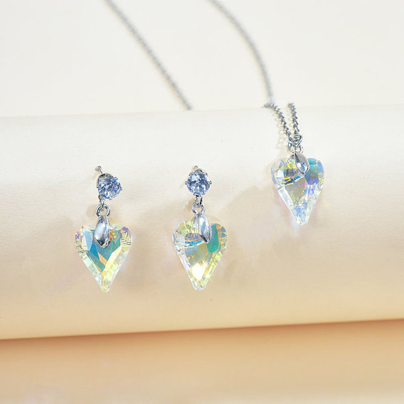 Ожерелье из сплава с прозрачным стеклом AB и подвеска-серьга, граненые