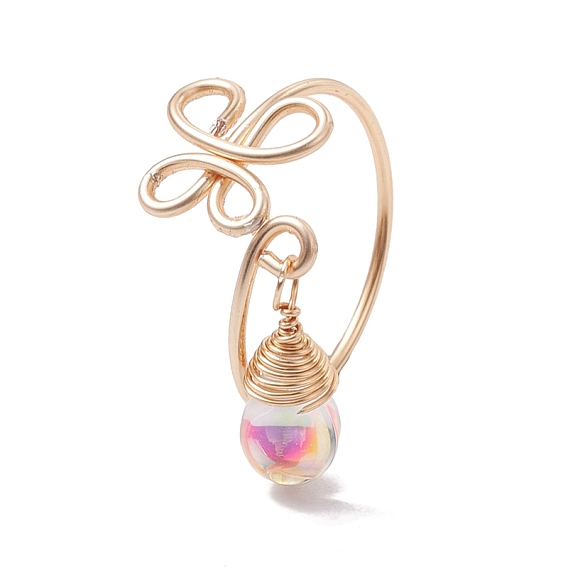 Кольца-манжеты с полыми бабочками из латунной проволоки, со стеклянными подвесками-каплями