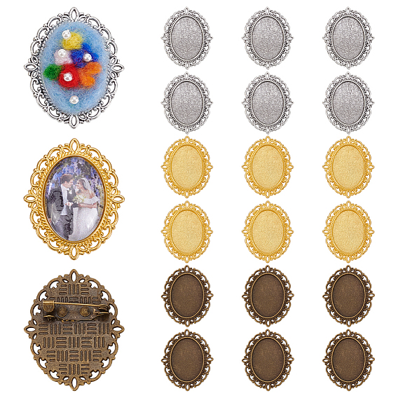 18шт 3 цвета сплав брошь фурнитура, овальные