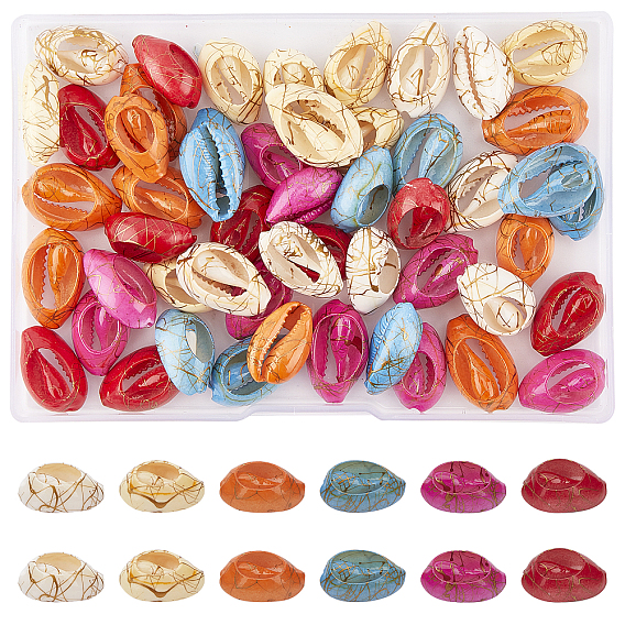Natural Cowrie Shell Beads, No Hole/Undrilled, Dyed and Drawbench