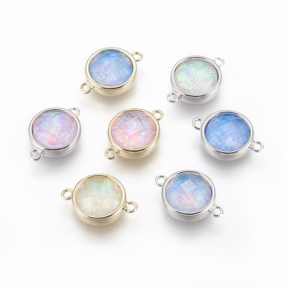 Sythetic Opal Links Connectors, with Brass Findings, Flat Round