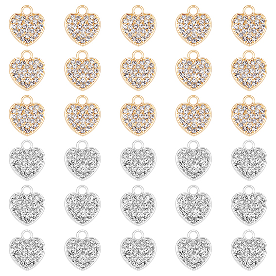 40шт 2 цветной сплав подвески со стразами, шарма сердца