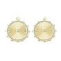 Brass Micro Pave Sky Blue Cubic Zirconia Pendants, Flat Round Charms, Rack Plating, Long-Lasting Plated, Lead Free & Cadmium Free