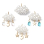 4Pcs Pearlized Glass Pearl Beads Pendants, Cloud, with 304 Stainless Steel Loop & Charms