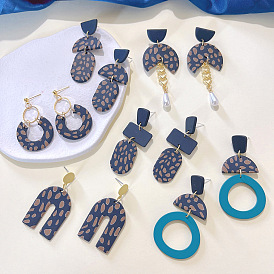 Winter design sense exaggerated leopard pattern soft pottery earrings earrings women's trendy earrings