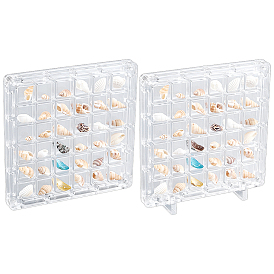 2Pcs 2 Styles Square Transparent Acrylic Shell Bead Containers with Magnetic Lid, with 2 Pairs Transparent Acrylic Display Pedestals