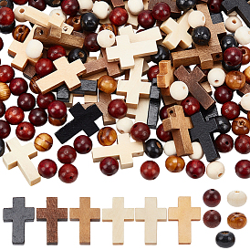 Kits de hallazgos para hacer joyas de bricolaje, incluyendo colgantes y cuentas de madera, redondo y cruz