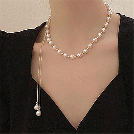 Collier ras de cou en perles avec chaîne réglable - élégant, , conception, foulard.