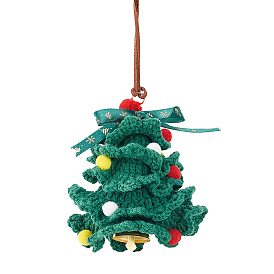 Crochet Christmas Tree Hanging Pendant Decorations, for Auto Rear View Mirror and Car Interior Hanging Accessories