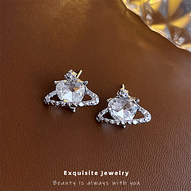 Sweet Diamond Love Ring 925 Silver Needle Stud Earrings Fashion Small Temperament Cute High-end Earrings Female