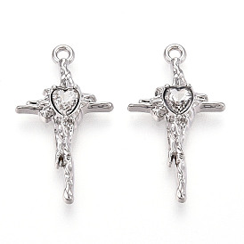 Подвески из сплава со стразами, крест сердце, без кадмия, без никеля и без свинца