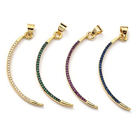 Brass with Cubic Zirconia Pendants, Long-Lasting Plated, Lead Free & Cadmium Free, Real 18K Gold Plated, Bent Stick