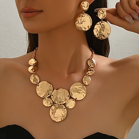 Комплекты из ожерелий с подвесками из сплава и серег-гвоздиков для женщин, плоско-круглые