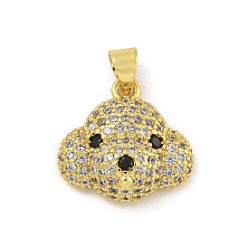 Rack Plating Brass Micro Pave Cubic Zirconia Pendants, Cadmium Free & Lead Free, Long-Lasting Plated, Dog