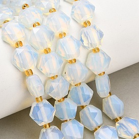 Opalite Beads Strands, Hexagon, Faceted, with Seed Beads