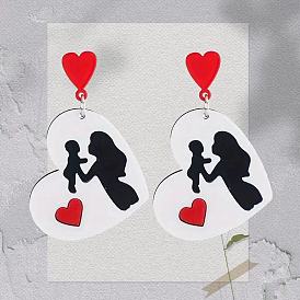 Акриловые серьги-подвески ко Дню матери, сердце