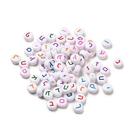 Opaque Flat Round Acrylic Enamel Beads, Mixed Letter