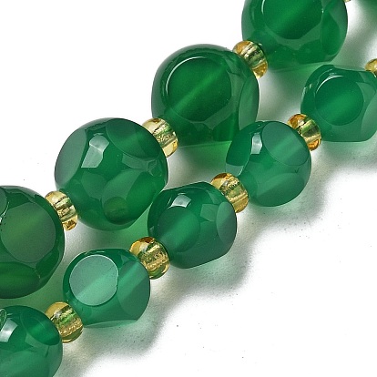 Натуральные бусины из зеленого оникса и агата (окрашенные и нагретые), с бисером, граненые, игральная кость