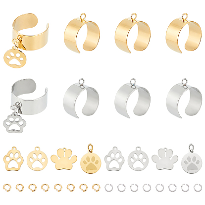 Набор для самостоятельного изготовления кольца-манжеты, В комплект входит 304 основание для кольца из нержавеющей стали, подвески с принтом собачьей лапы и кольца для прыжков.