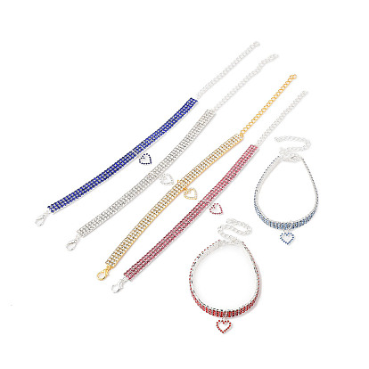 Регулируемая 3-рядная железная цепочка со стразами для чашек, ошейники для домашних животных, колье-колье с подвеской в форме сердца для кошек и собак