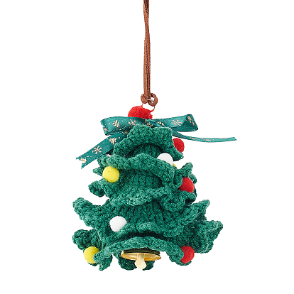 Crochet Christmas Tree Hanging Pendant Decorations, for Auto Rear View Mirror and Car Interior Hanging Accessories