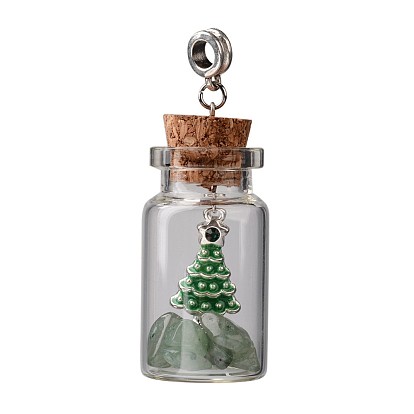 Натуральный драгоценный камень из бисера, желающий бутылки европеец, болтается большими отверстиями, с елочкой сплав горный хрусталь эмали подвески, античное серебро, 60 мм, отверстие : 5 мм