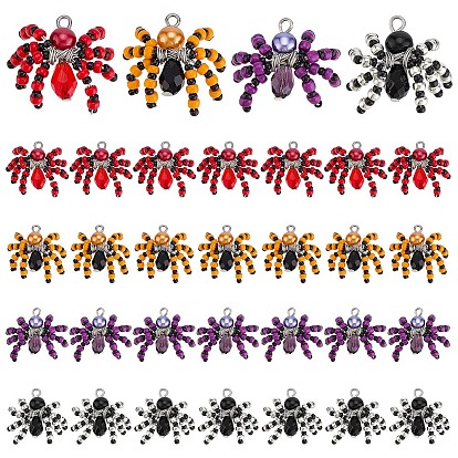 32шт 4 цвета тема Хэллоуина стеклянные бусины ручной работы, Ткацкий станок, с экологически чистым медным проводом круглого сечения, кулон паук